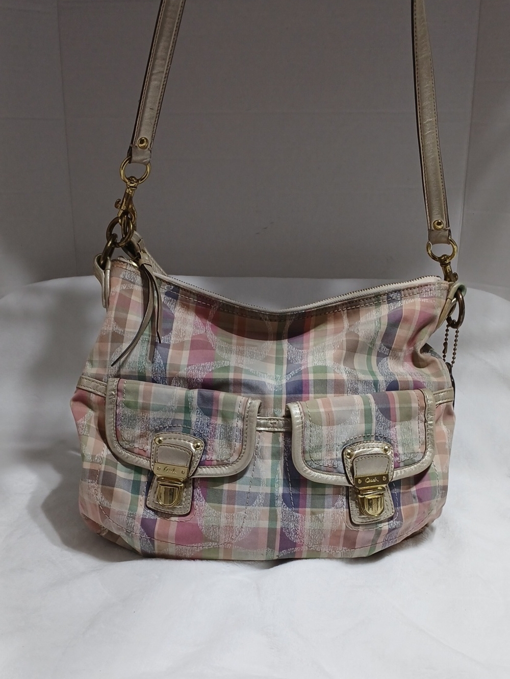 Vintage Coach Poppy Daisy Madras Plaid Double Pocket Hobo Bag